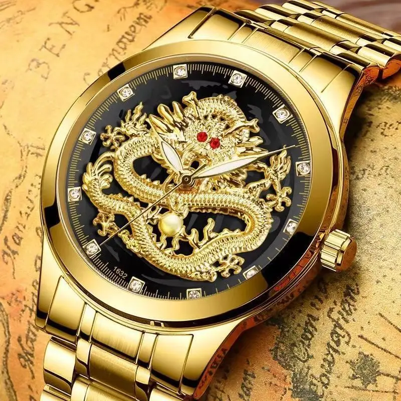 Luminous Gold Dragon Watch for Men