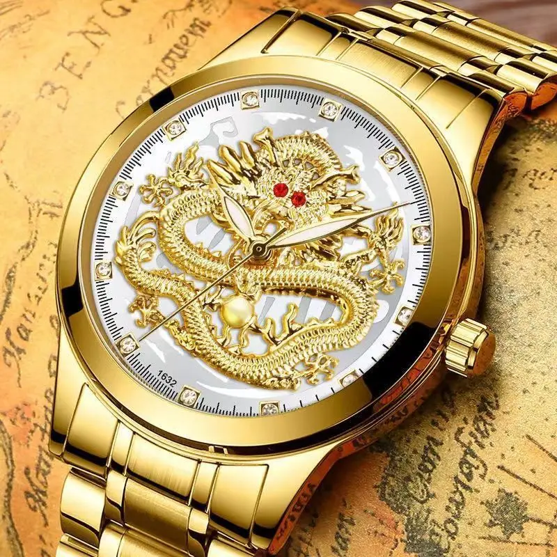 Luminous Gold Dragon Watch for Men