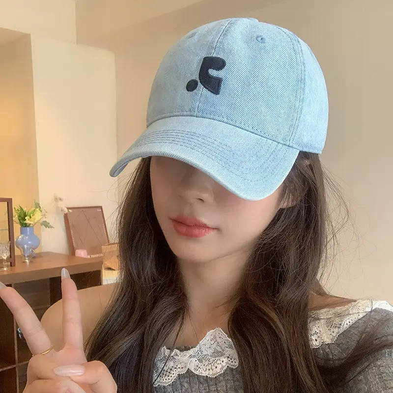 Women Wash Denim Baseball Cap Light Blue Face-Slimming - Image 6