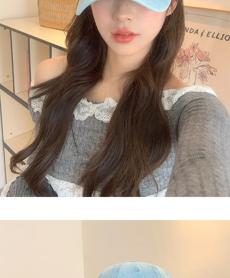 Women Wash Denim Baseball Cap Light Blue Face-Slimming — feature 10
