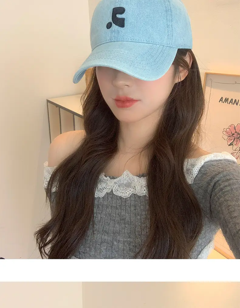 Women Wash Denim Baseball Cap Light Blue Face-Slimming — feature 11
