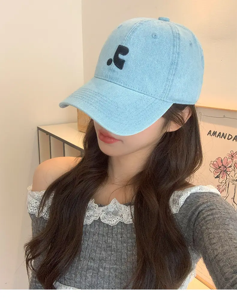 Women Wash Denim Baseball Cap Light Blue Face-Slimming — feature 12