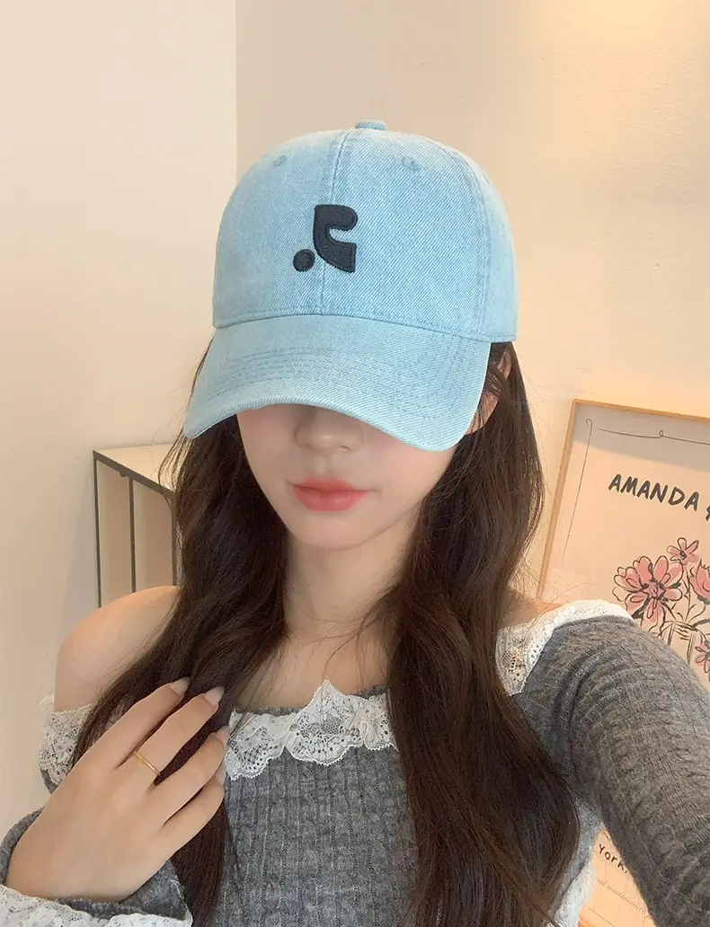 Women Wash Denim Baseball Cap Light Blue Face-Slimming — feature 4