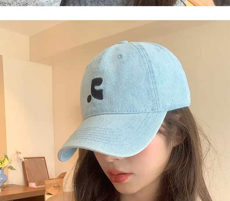 Women Wash Denim Baseball Cap Light Blue Face-Slimming — feature 5