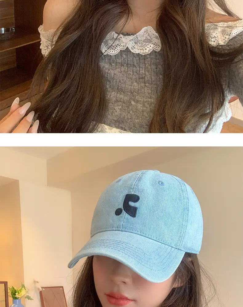 Women Wash Denim Baseball Cap Light Blue Face-Slimming — feature 6