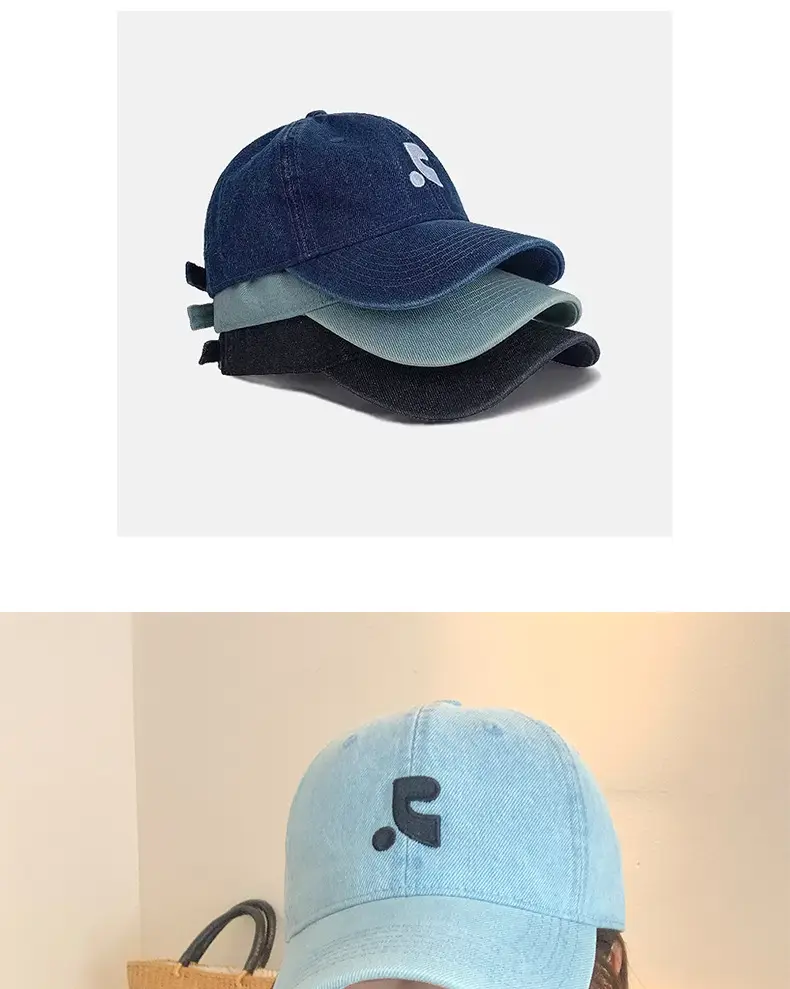 Women Wash Denim Baseball Cap Light Blue Face-Slimming — feature 9