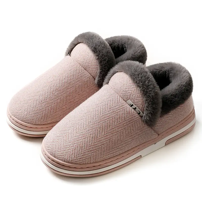 Couple's Cotton Shoes for Women, Winter Closed-Back Plush Outerwear with Extra Plush, Warm Home Large-Size Cotton Slippers, Maternity Shoes