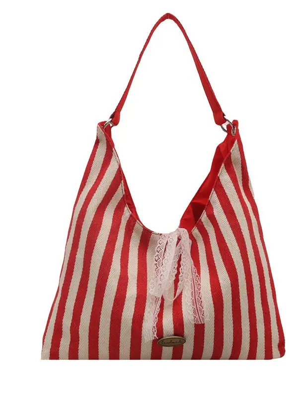 Striped Canvas Tote Bag Red White Double Sided 2024 - Image 7