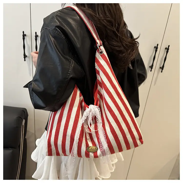 Striped Canvas Tote Bag Red White Double Sided 2024 — feature 10