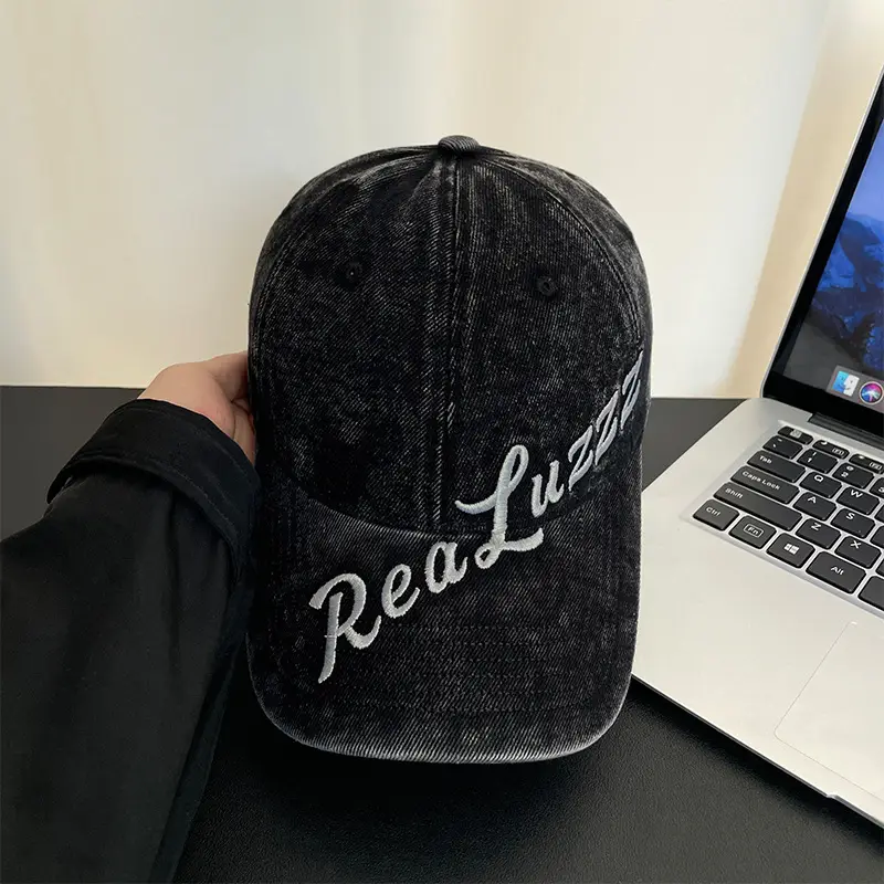 Men's Distressed Black "Real Lover" Cap — feature 10