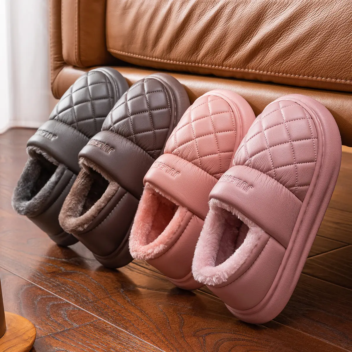 Women's Pink Quilted Warm Slippers Autumn Winter - Image 11
