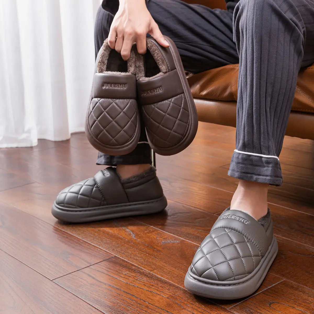 Women's Pink Quilted Warm Slippers Autumn Winter - Image 12