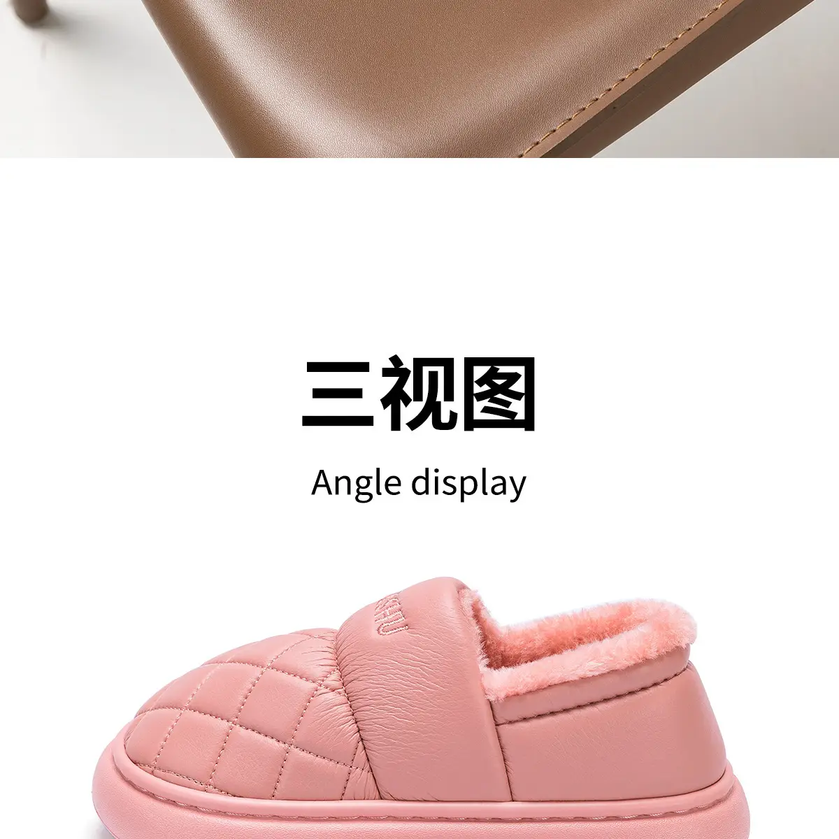 Women's Pink Quilted Warm Slippers Autumn Winter — feature 22
