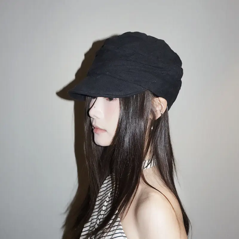 Women Black Cotton Linen Cap Spring Summer Forward - Image 3