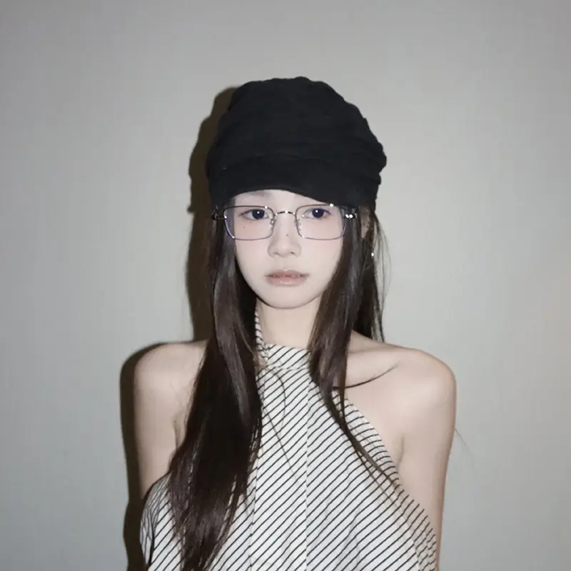 Women Black Cotton Linen Cap Spring Summer Forward - Image 4