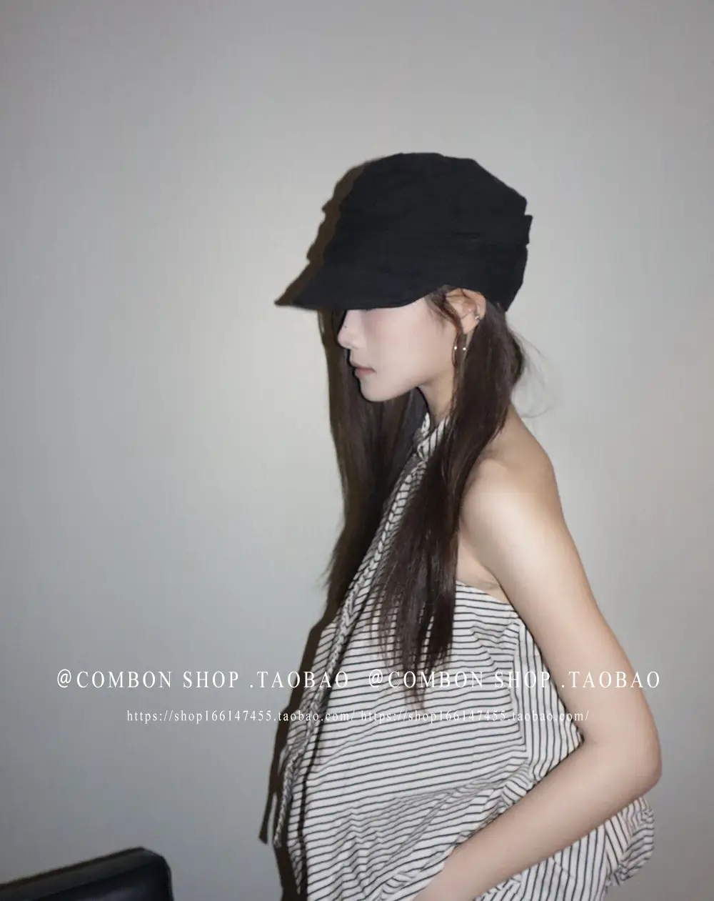 Women Black Cotton Linen Cap Spring Summer Forward — feature 10