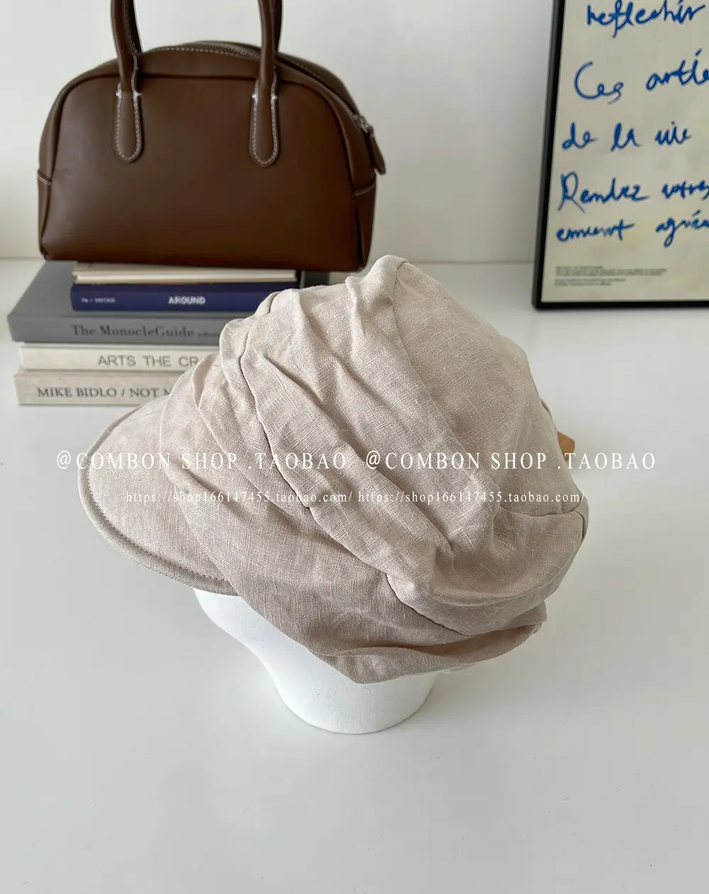 Women Black Cotton Linen Cap Spring Summer Forward — feature 5