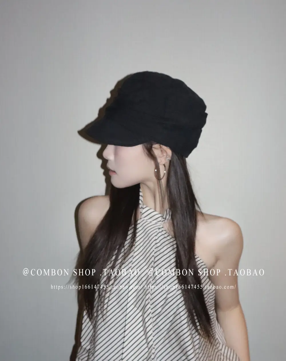Women Black Cotton Linen Cap Spring Summer Forward — feature 6