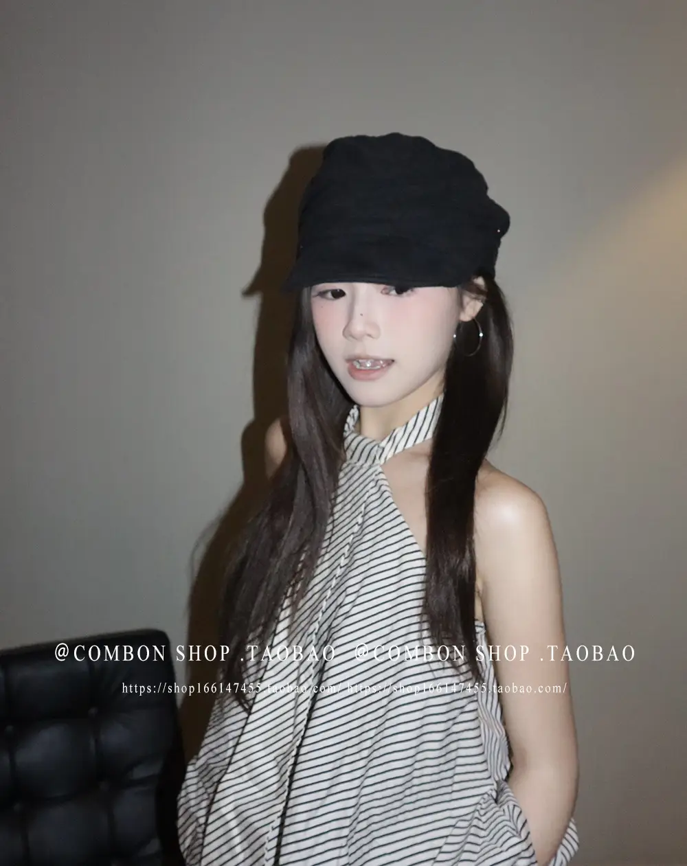 Women Black Cotton Linen Cap Spring Summer Forward — feature 9