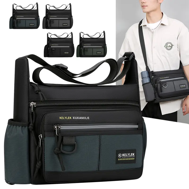 Men's Large Capacity Crossbody Bag Black Waterproof