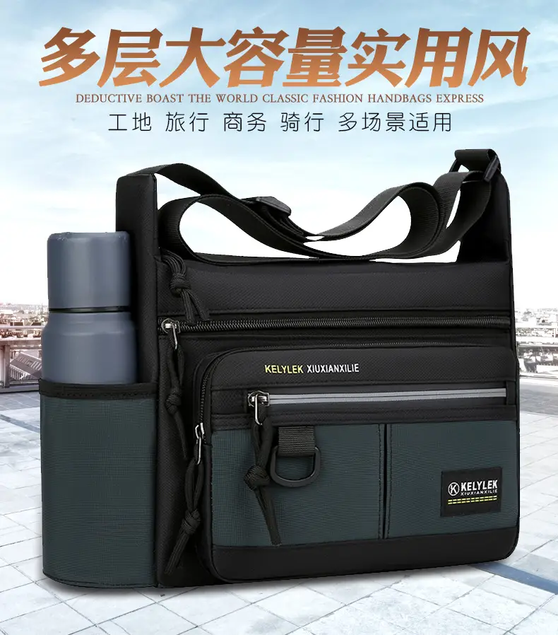 Men's Large Capacity Crossbody Bag Black Waterproof — feature 1