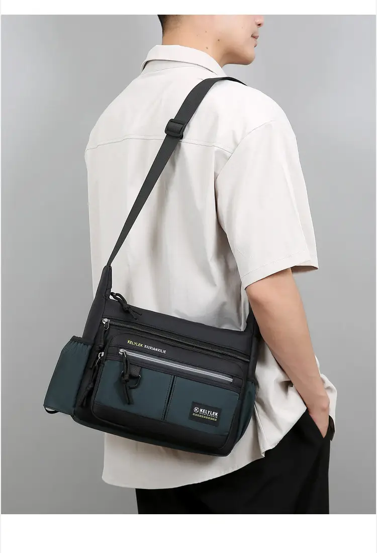 Men's Large Capacity Crossbody Bag Black Waterproof — feature 25