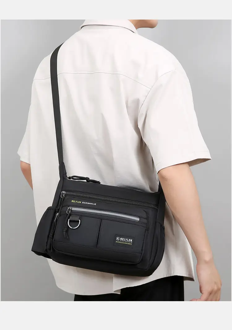 Men's Large Capacity Crossbody Bag Black Waterproof — feature 32