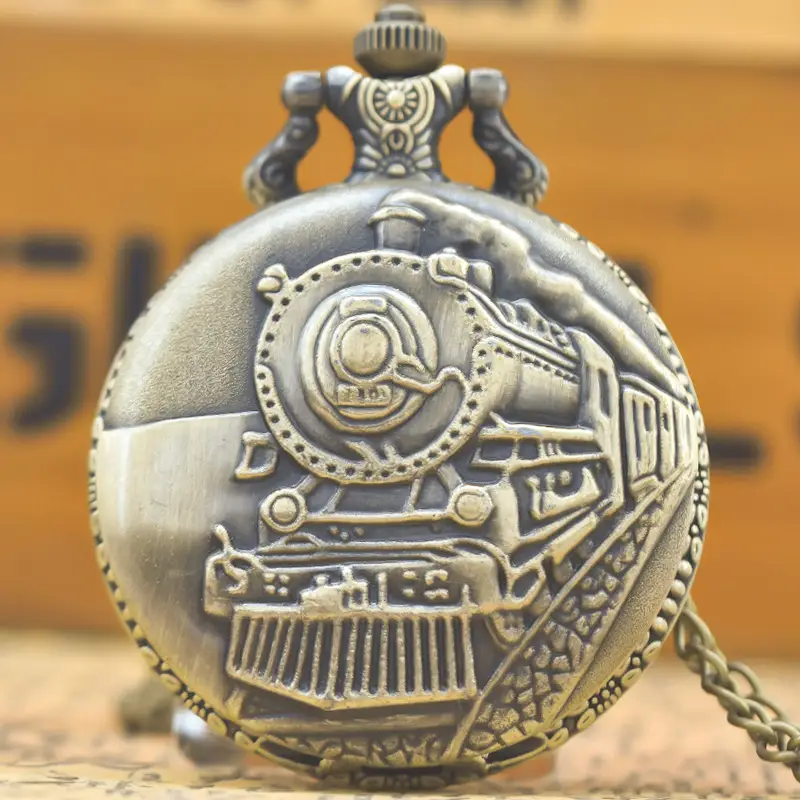 Steam Locomotive Pocket Watch with Chain Strap