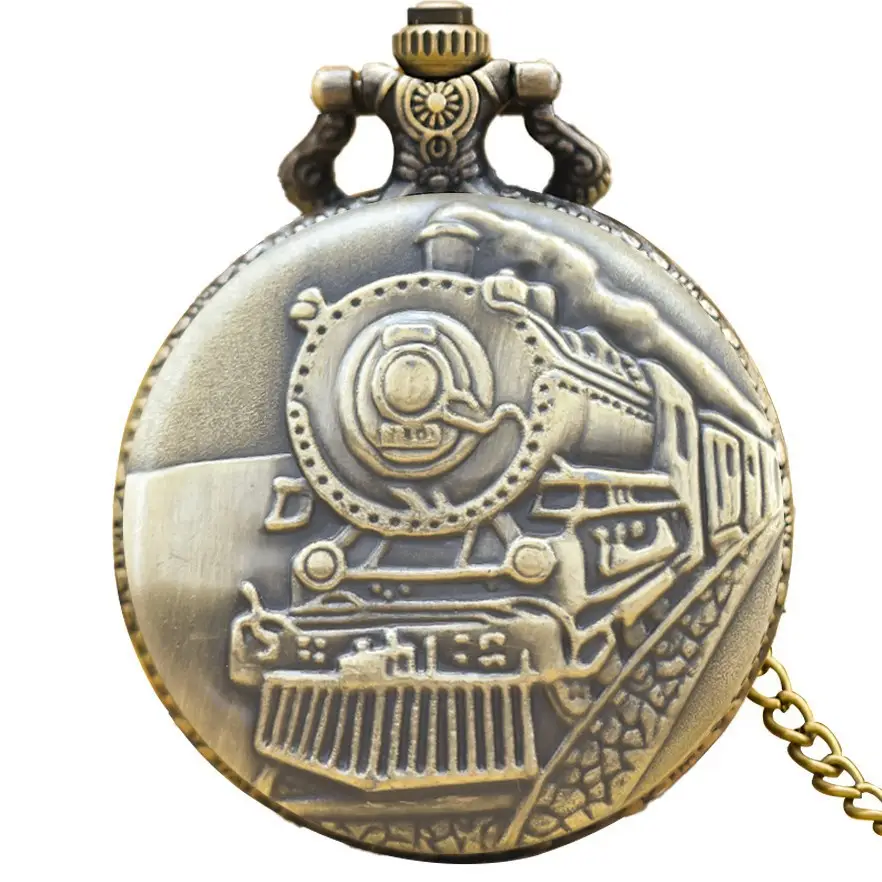 Steam Locomotive Pocket Watch with Chain Strap
