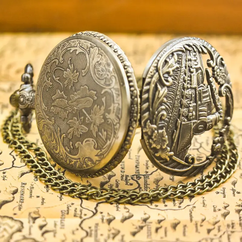 Steam Locomotive Pocket Watch with Chain Strap — feature 21