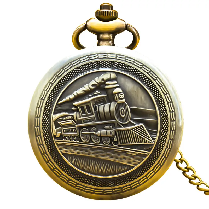 Steam Locomotive Pocket Watch with Chain Strap