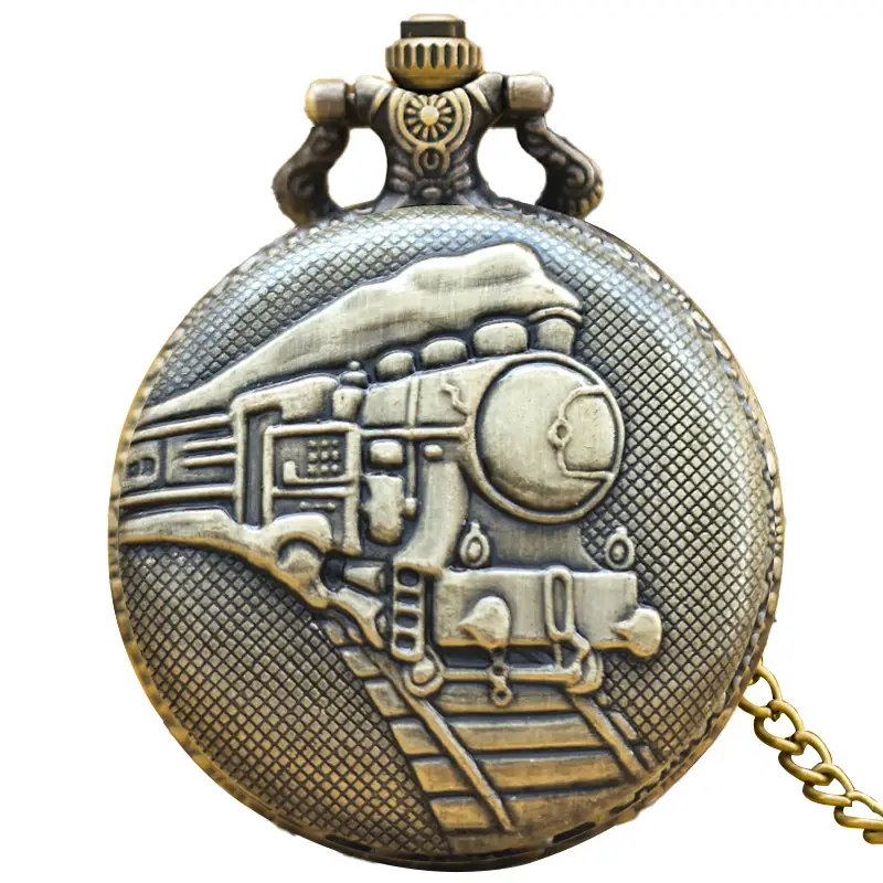 Steam Locomotive Pocket Watch with Chain Strap