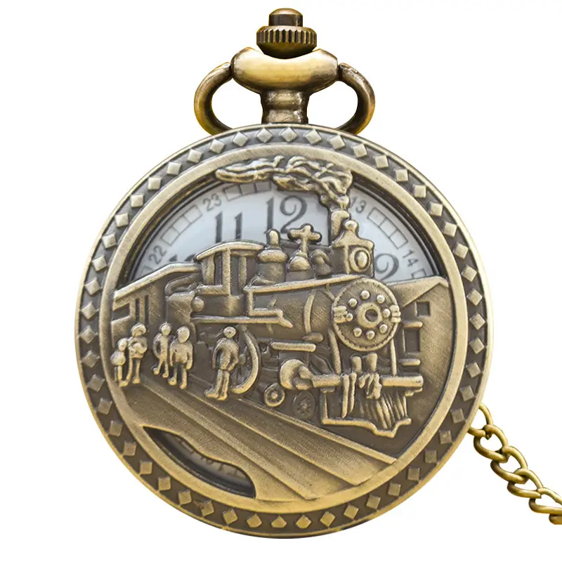 Steam Locomotive Pocket Watch with Chain Strap