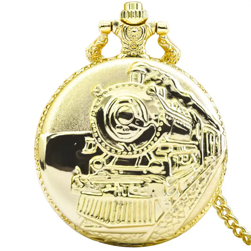 Steam Locomotive Pocket Watch with Chain Strap