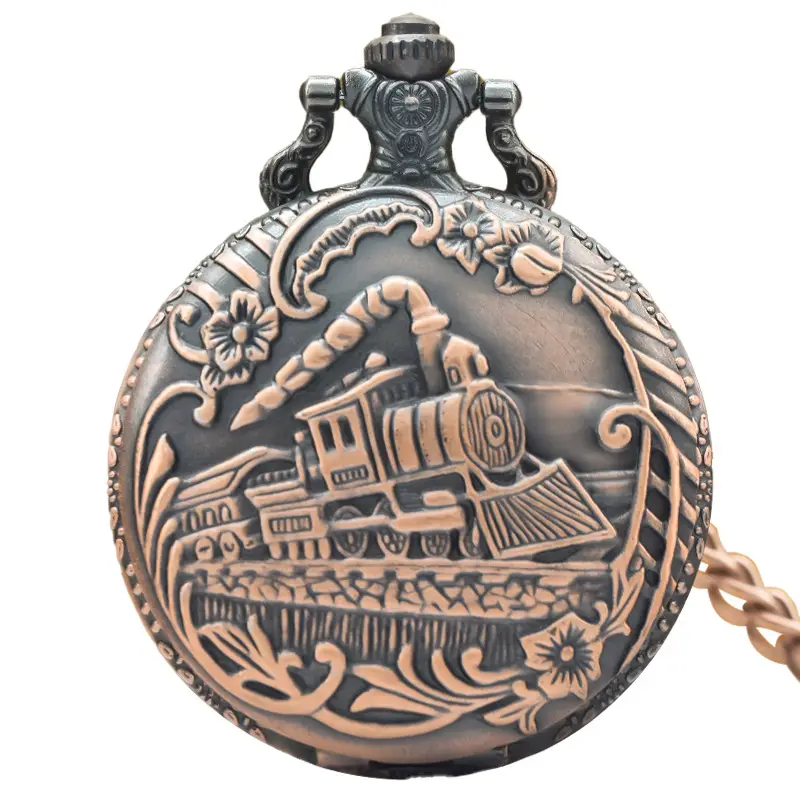 Steam Locomotive Pocket Watch with Chain Strap