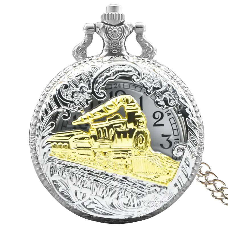 Steam Locomotive Pocket Watch with Chain Strap