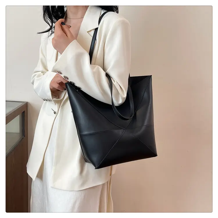 Cross-Border Geometric Large Tote Bag Black Brown Leather — feature 14