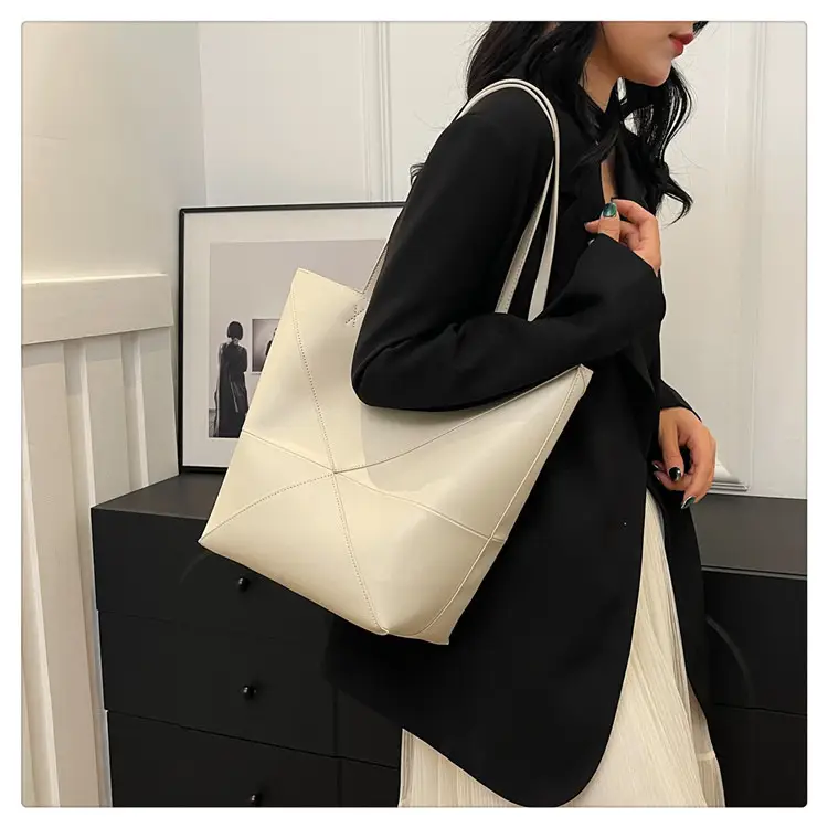 Cross-Border Geometric Large Tote Bag Black Brown Leather — feature 18
