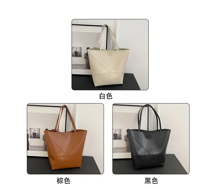 Cross-Border Geometric Large Tote Bag Black Brown Leather — feature 4
