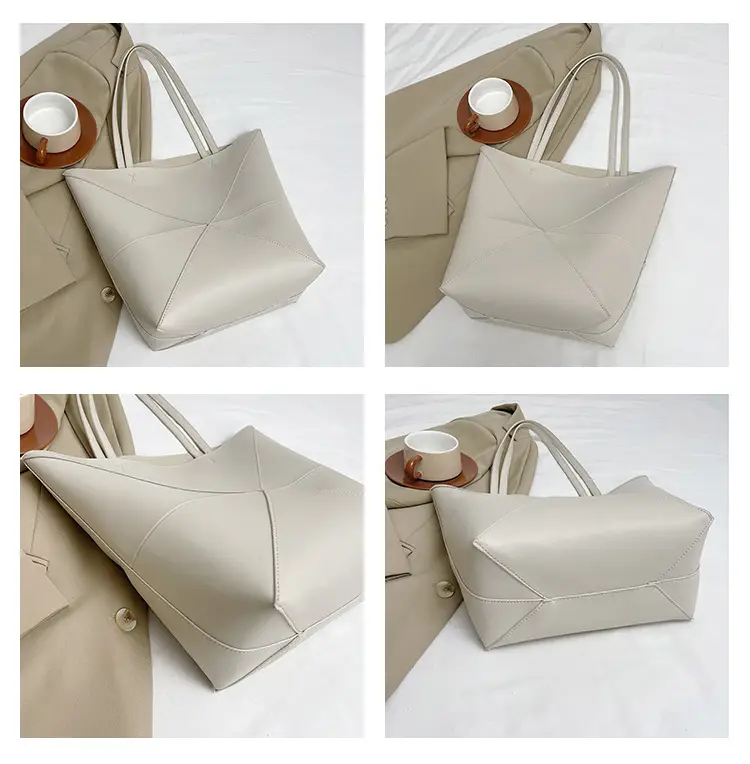 Cross-Border Geometric Large Tote Bag Black Brown Leather — feature 5