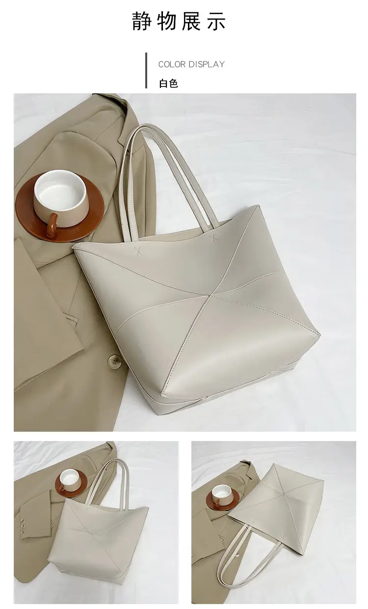 Cross-Border Geometric Large Tote Bag Black Brown Leather — feature 6