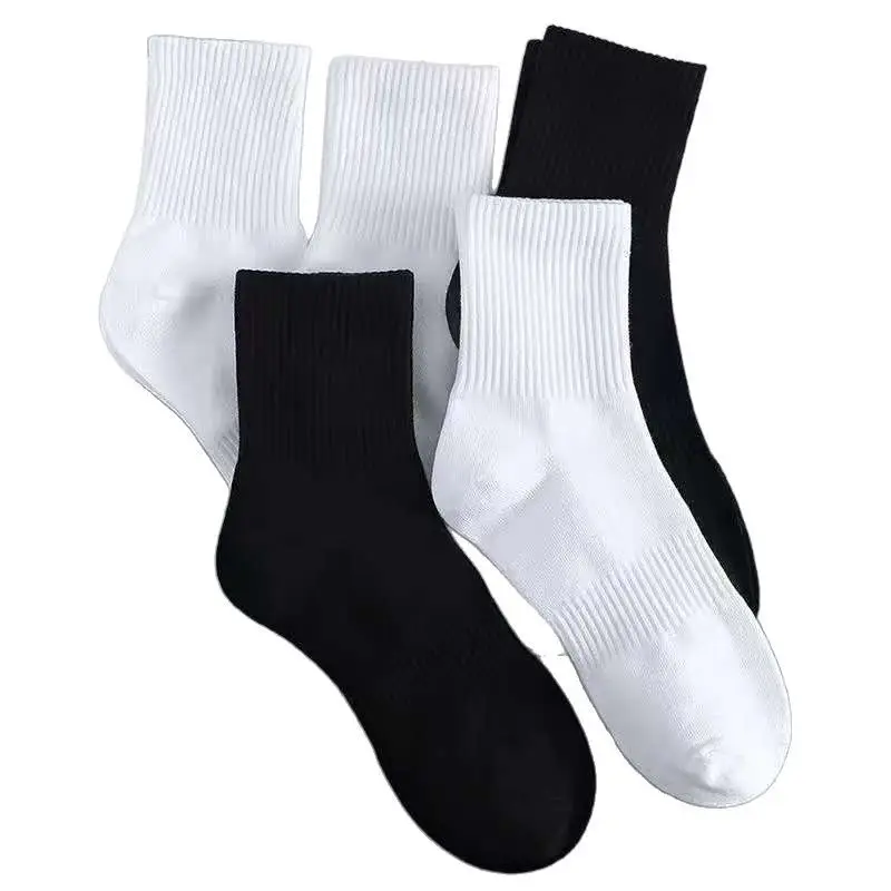Mid-Socks Ins Casual All-Match Solid Color Socks Men's Anti-Slip Anti-Bacterial Sports Socks High-Elastic Foot-Resistant Cotton Socks