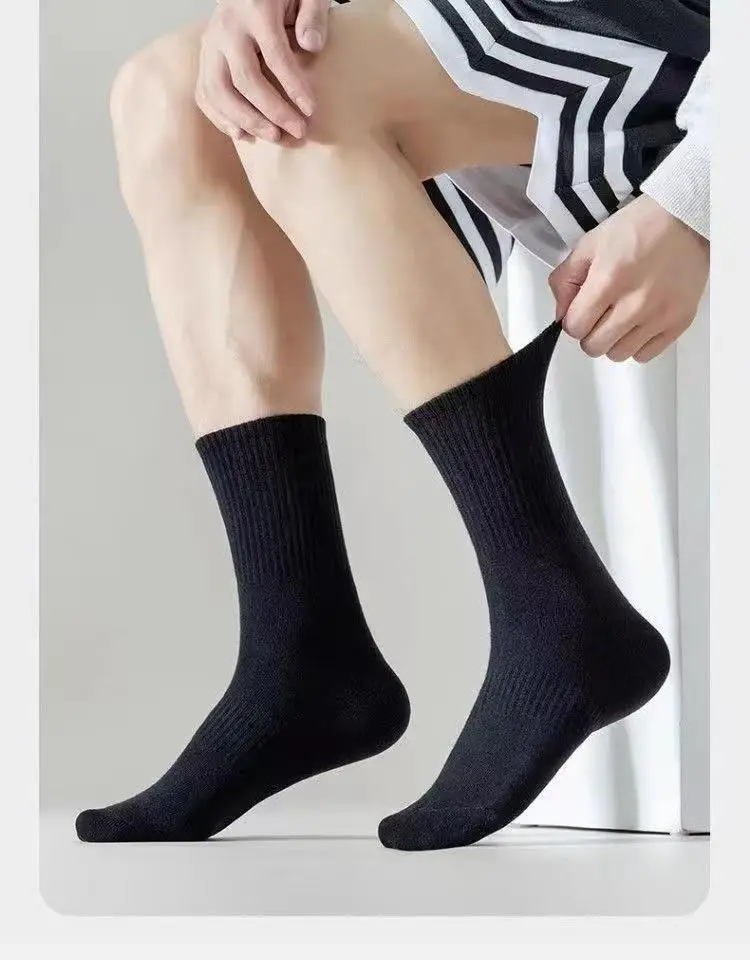 Mid-Socks Ins Casual All-Match Solid Color Socks Men's Anti-Slip Anti-Bacterial Sports Socks High-Elastic Foot-Resistant Cotton Socks — feature 4
