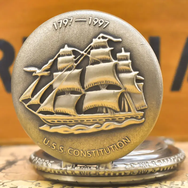 U.S. Constitution Sailboat Pocket Watch Necklace for Men Women - Image 5
