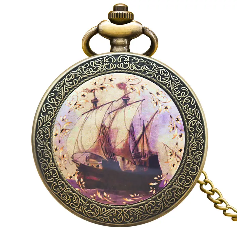 U.S. Constitution Sailboat Pocket Watch Necklace for Men Women - Image 2