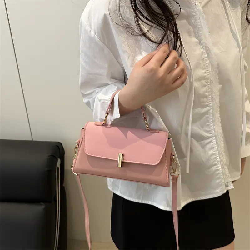 Red Textured Women's Crossbody Bag with Gold Clasp - Image 7