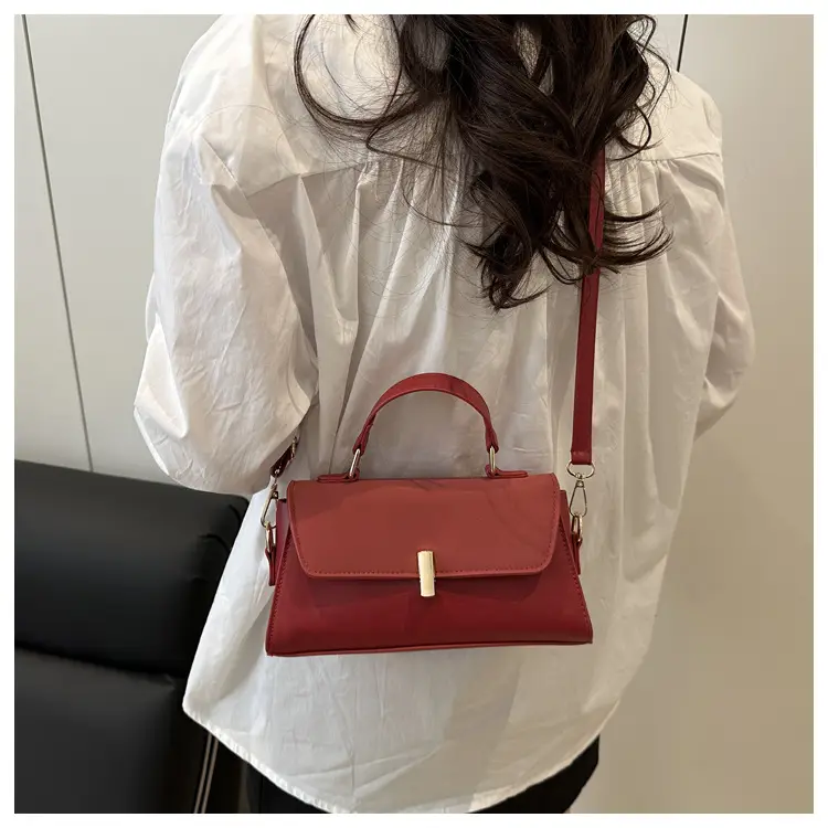 Red Textured Women's Crossbody Bag with Gold Clasp — feature 12