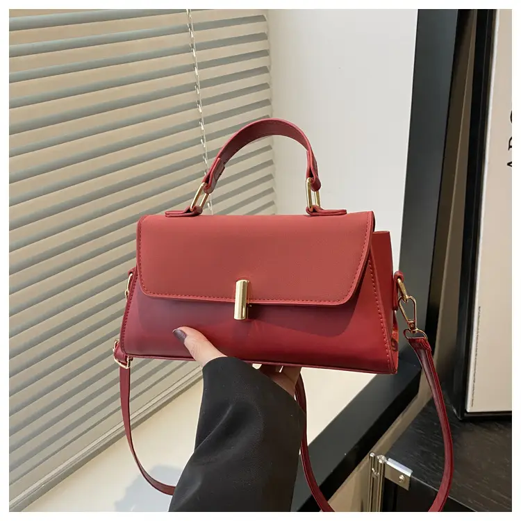 Red Textured Women's Crossbody Bag with Gold Clasp — feature 18
