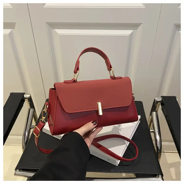Red Textured Women's Crossbody Bag with Gold Clasp - Image 2