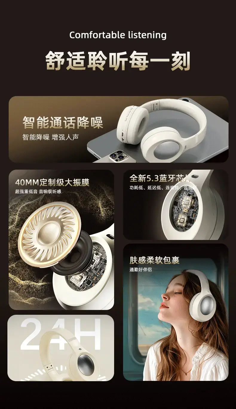 Purple Over-Ear Wireless Headphones with Noise Reduction — feature 4
